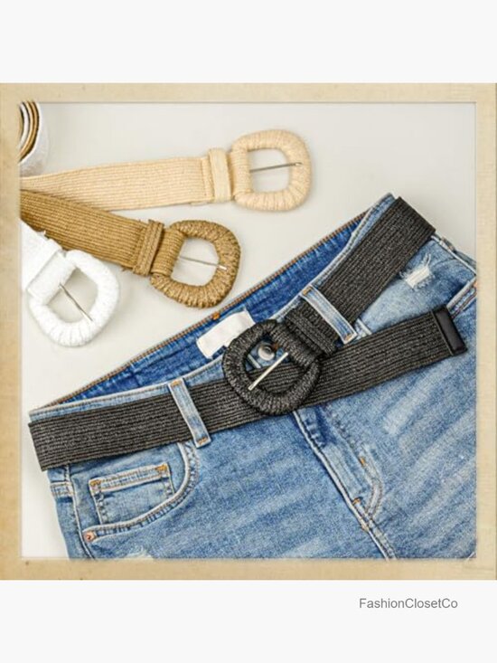 Straw Woven Elastic Belt, Boho Braided Raffia Waist Belt, Stretch Rattan Belt